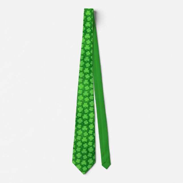Lucky Four Leaf Clover Pattern Green Irish Tie (Front)