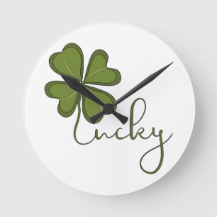 Lucky Four Leaf Clover Round Clock