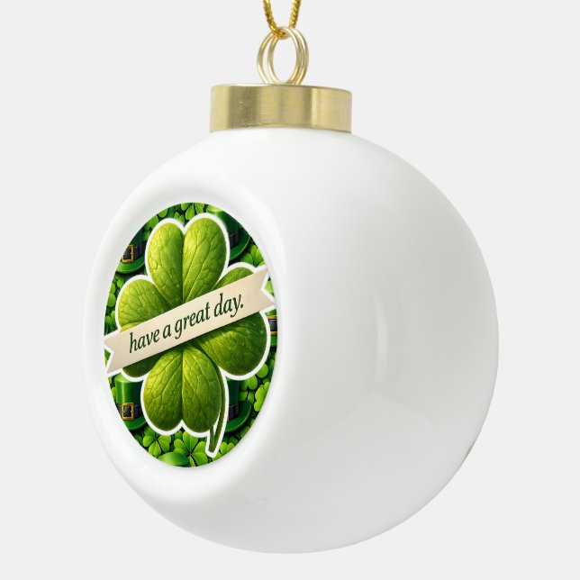 Lucky four leaf clover Saint Patrick's Day Patrick Ceramic Ball Christmas Ornament (Right)