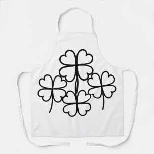 Lucky Four Leaf Clover Simple Line Art Design Apron