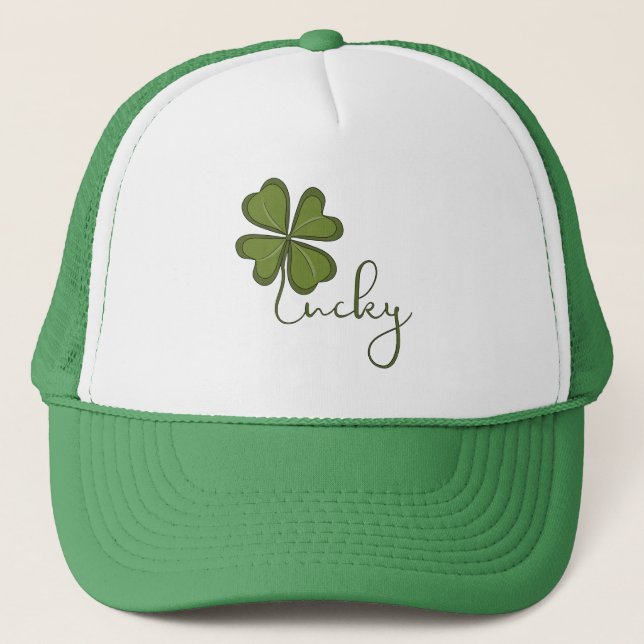 Lucky Four Leaf Clover Trucker Hat (Front)