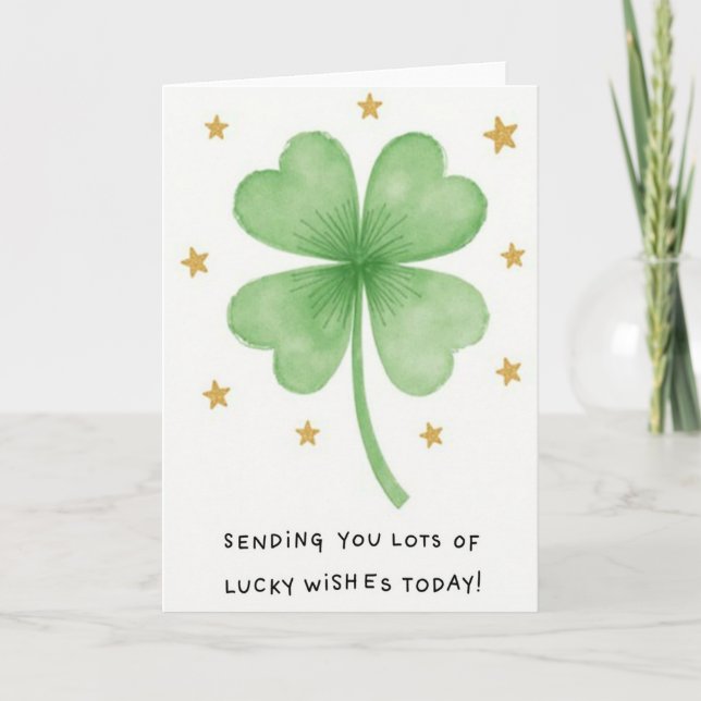 Lucky Four Leaf Clover Wishes Card (Front)