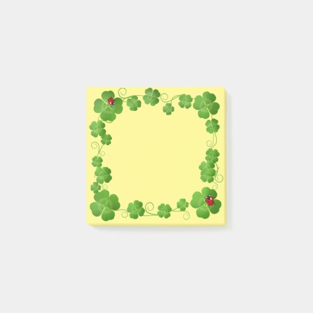Lucky Four-Leaf Clovers & Ladybugs on Yellow Post- Post-it Notes (Front)