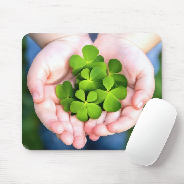 Lucky Four-Leaf Clovers Mouse Mat (With Mouse)
