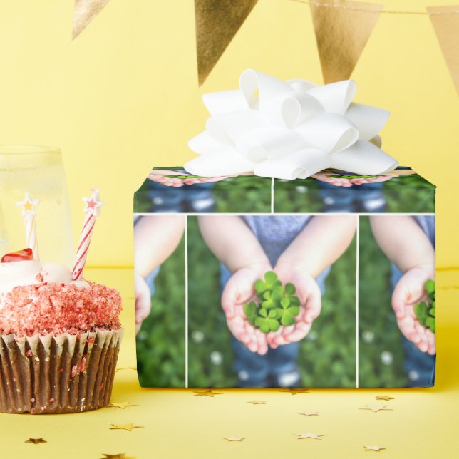Lucky Four-Leaf Clovers Small Hands Wrapping Paper (Birthday Party)