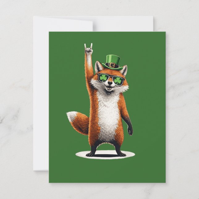 Lucky Fox Shamrock Sunglasses St Patrick's day Card (Front)