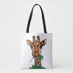Lucky Giraffe Four Leaf Clover Cute Safari Tote Bag