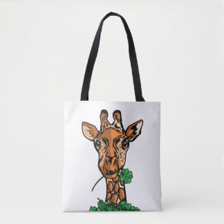 Lucky Giraffe Four Leaf Clover Cute Safari Tote Bag