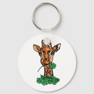 Lucky Giraffe Four Leaf Clover Wildlife Art Key Ring