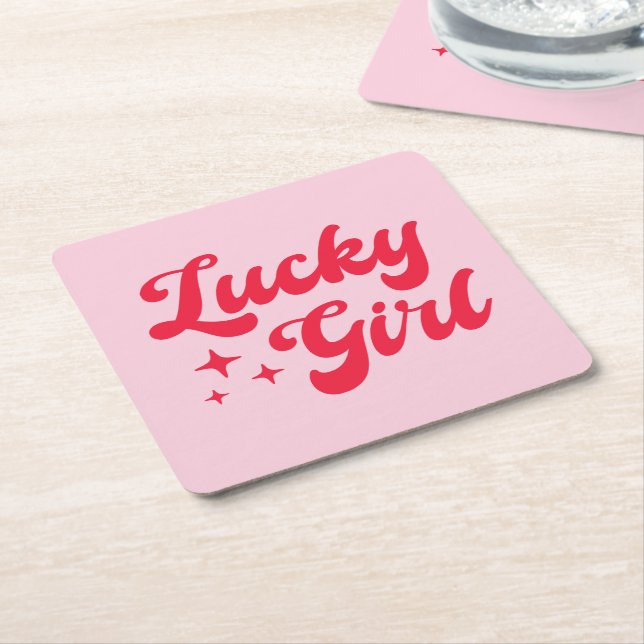 Lucky Girl Square Paper Coaster (Angled)