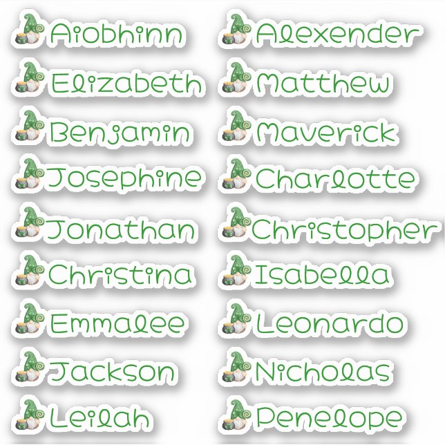 Lucky Gnome Custom Multiple Name Stickers (Front)