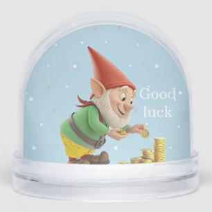 Lucky Gnome Elf with Gold Coins Snow Globe