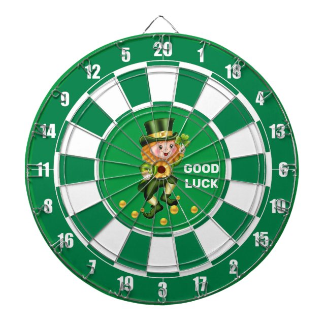 Lucky Gnome with Gold Confetti on Emerald Green Dartboard (Front)