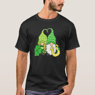 Lucky Gnomes Holding Shamrock Clover Horseshoe Pat T-Shirt