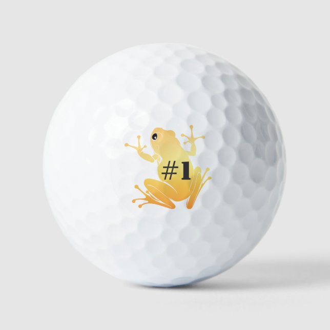 Lucky Gold Frog Illustration "#1" Custom Golf Balls (Front)