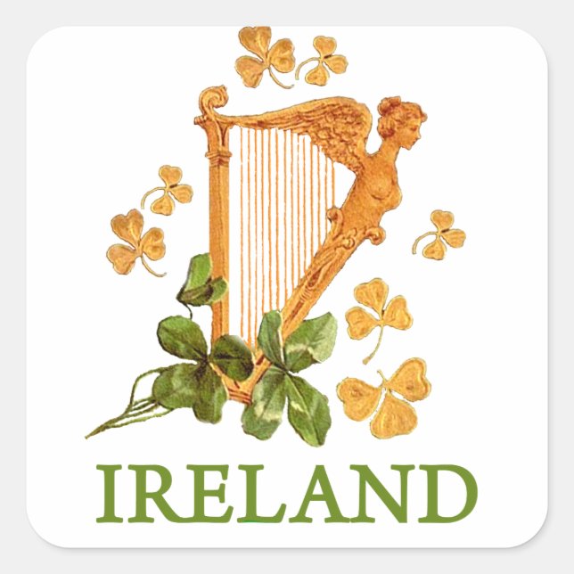 Lucky Golden Harp of Ireland Square Sticker (Front)