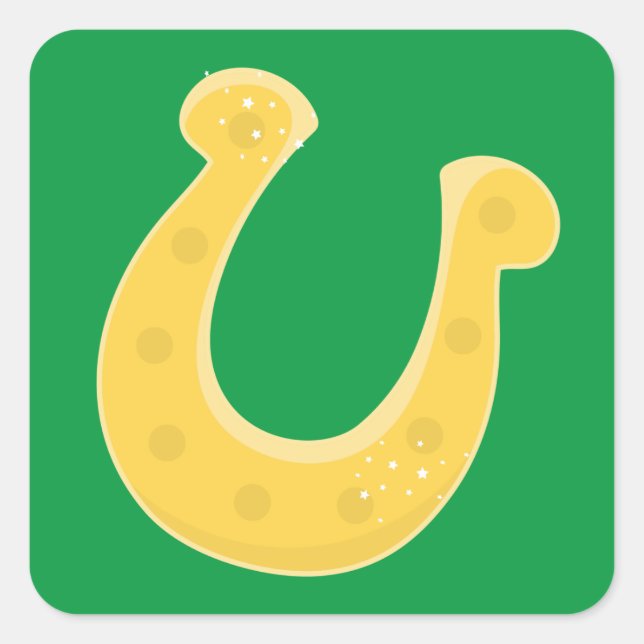 Lucky golden horseshoe square sticker (Front)