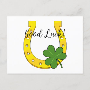 Lucky Golden Horseshoe with Shamrock   Add Text Holiday Postcard