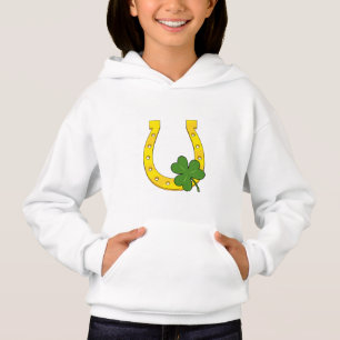 Lucky Golden Horseshoe with Shamrock on White