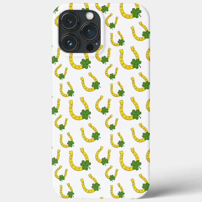 Lucky Golden Horseshoe with Shamrock on White Case-Mate iPhone Case (Back)