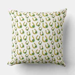 Lucky Golden Horseshoe with Shamrock on White Cushion