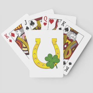Lucky Golden Horseshoe with Shamrock on White Playing Cards