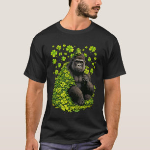 Lucky Gorilla with Shamrocks Clovers St Patricks D T-Shirt