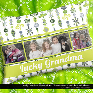 "Lucky Grandma" Shamrock Clover Pattern Photo Decorative Cushion