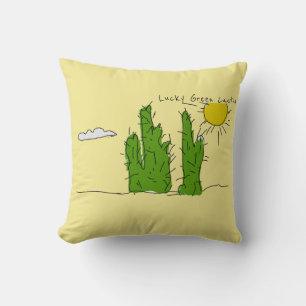 Lucky Green Cactus Doodle Funky Throw Pillow