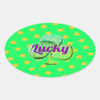 Lucky green clover leaf oval sticker
