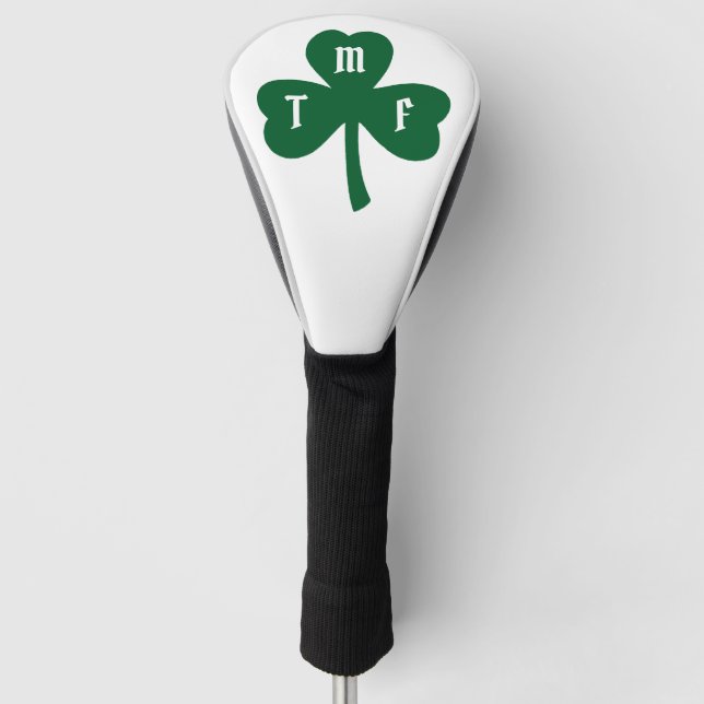 Lucky Green Clover Monogrammed Initials Novelty Golf Head Cover (Front)