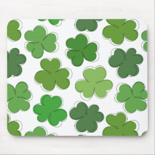 Lucky green clover. Outline shamrock. Mouse Mat