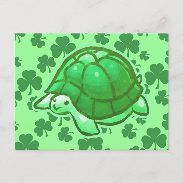 Lucky Green Clover Turtles Postcard (Front)