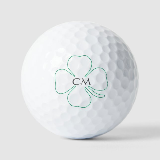 Lucky Green Clover with Monogram   Golf Balls (Front)
