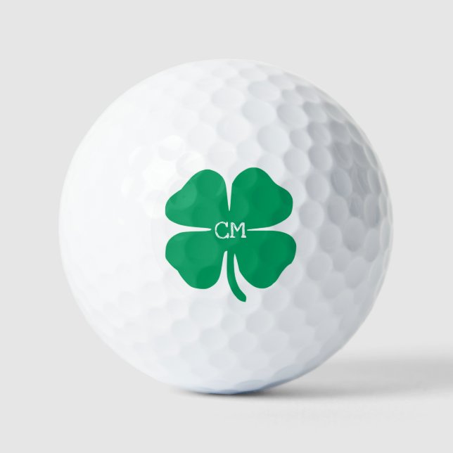 Lucky Green Clover with Monogram  Golf Balls (Front)