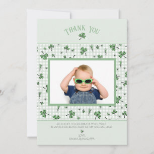 Lucky Green Clovers & Hearts Photo Thank You Card
