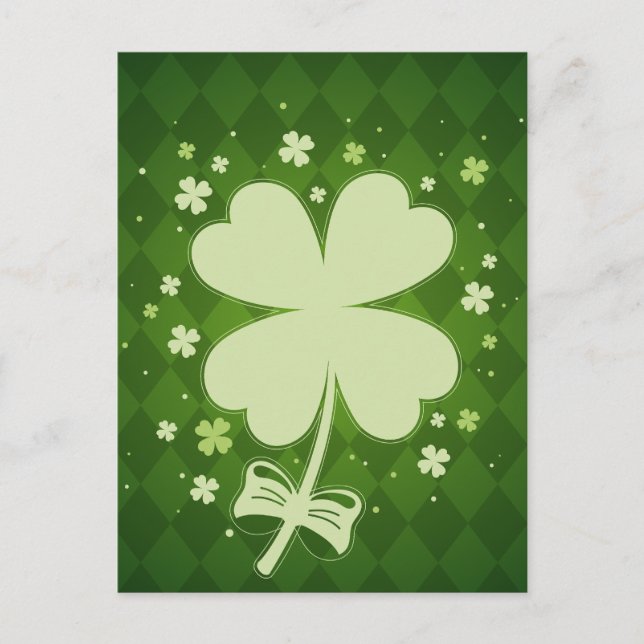 Lucky Green Diamond Four Leaf Ribbon Clover Holiday Postcard (Front)