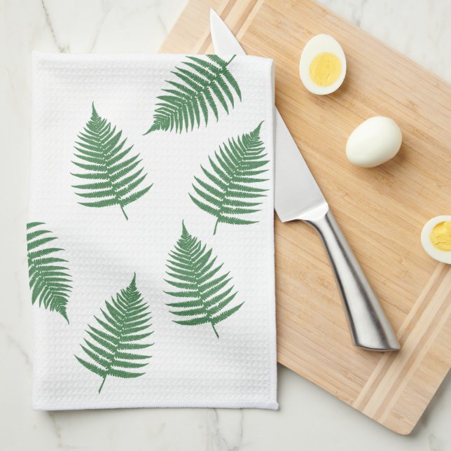 Lucky Green Fern Pattern Minimalism Tea Towel (Quarter Fold)