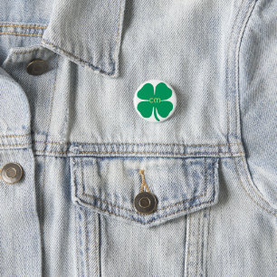 Lucky Green Four Leaf Clover Name Initials 3 Cm Round Badge