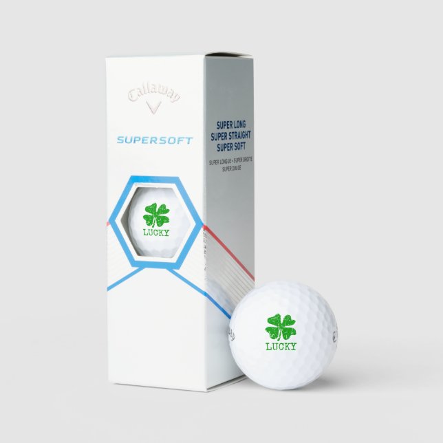 Lucky green four leaf clover personalised golf balls (Packaging)
