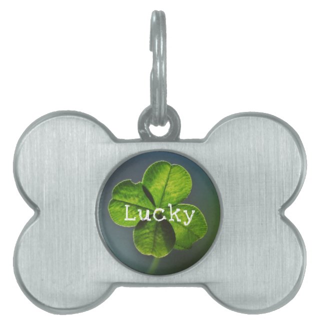 Lucky Green Four Leaf Clover Pet ID Tag (Front)