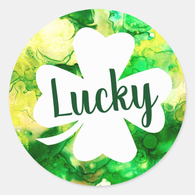 Lucky Green Ink Splatter Shamrock Classic Round Sticker (Front)
