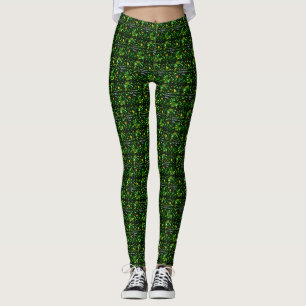 Lucky Green Irish Shamrock Glitter Pattern Leggings