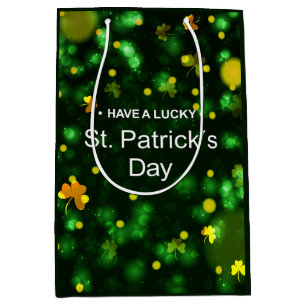 Lucky Green Irish Shamrock Glitter Pattern Medium Gift Bag