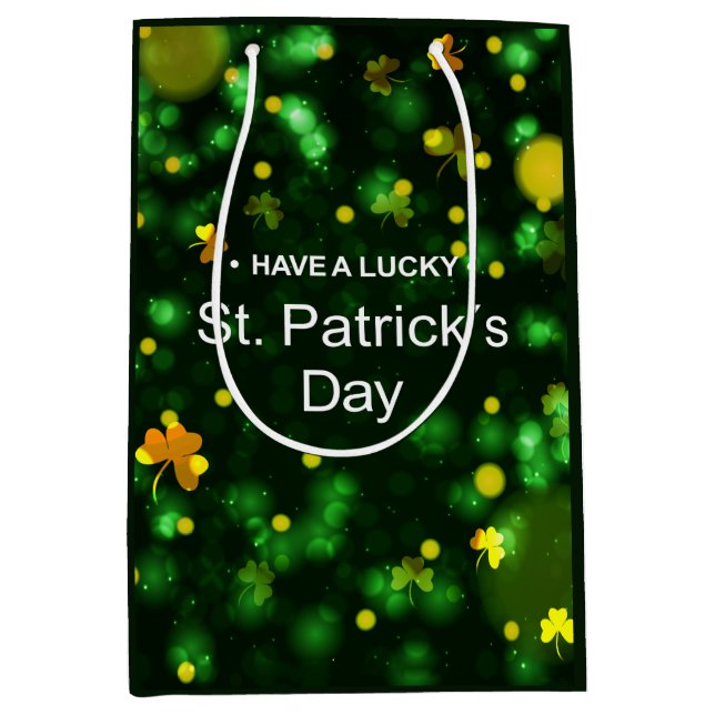 Lucky Green   Irish   Shamrock  Glitter    Pattern Medium Gift Bag (Front)