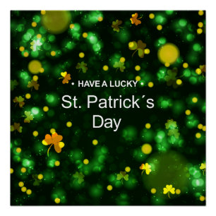 Lucky Green Irish Shamrock Glitter Pattern Poster