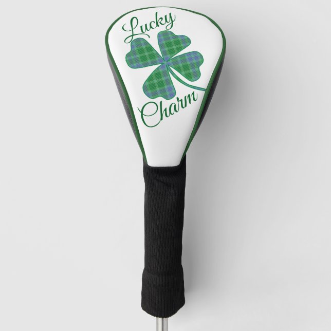 Lucky Green Plaid Shamrock Four-Leaf Clover  Golf Head Cover (Front)