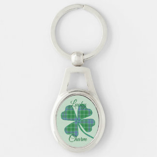 Lucky Green Plaid Shamrock Four-Leaf Clover  Key Ring