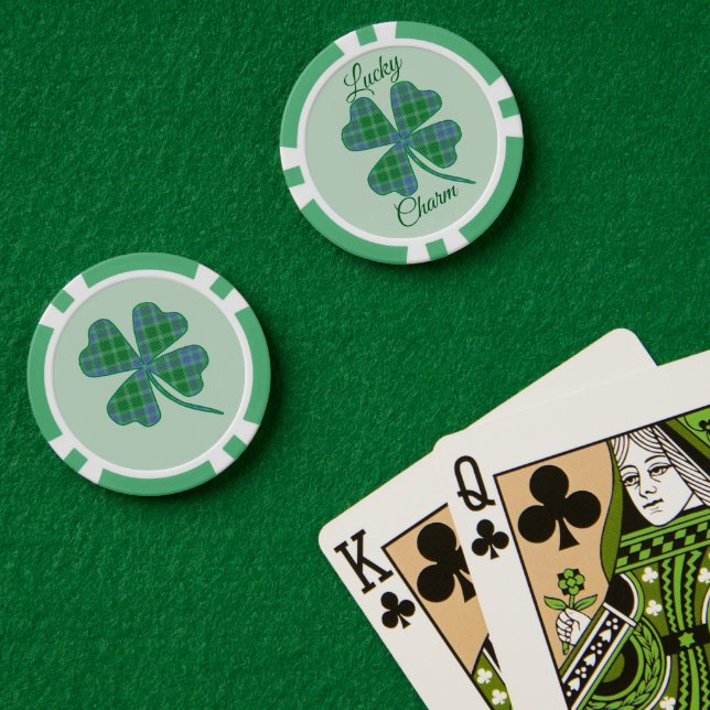 Lucky Green Plaid Shamrock Four-Leaf Clover  Poker Chips (Poker Table (Double))