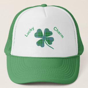 Lucky Green Plaid Shamrock Four-Leaf Clover  Trucker Hat